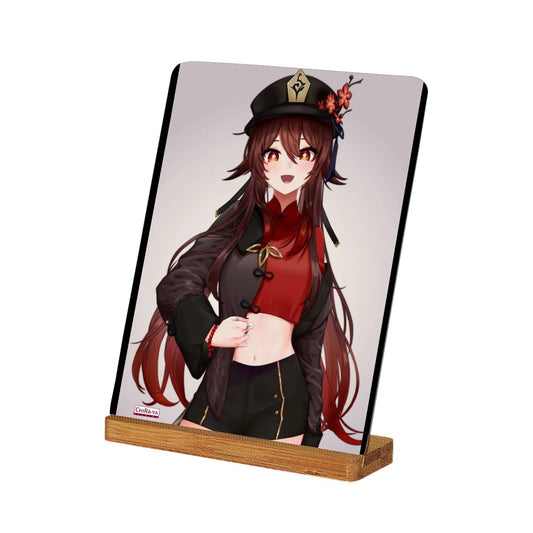 Genshin Impact Metal Print with Stand - Hu Tao: "Crop Top Tao" (Light Background)