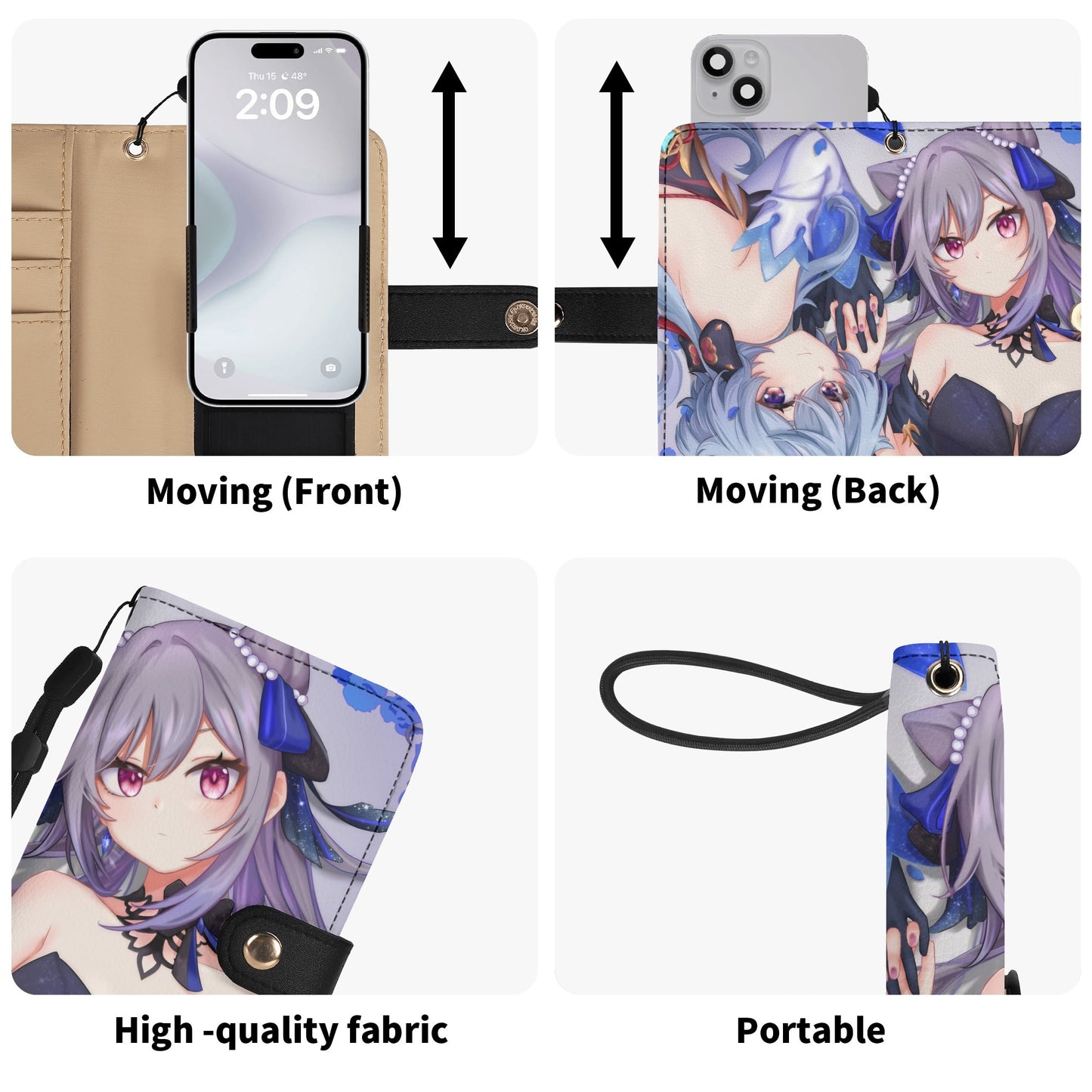 Genshin Impact Leather Phone Flip Case/Wallet (for Most Phone Models) - Ganyu & Keqing: "Ganqing Impact"