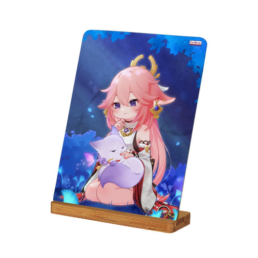 Genshin Impact Metal Print with Stand - Yae Miko: "Miko with Fox Ei"