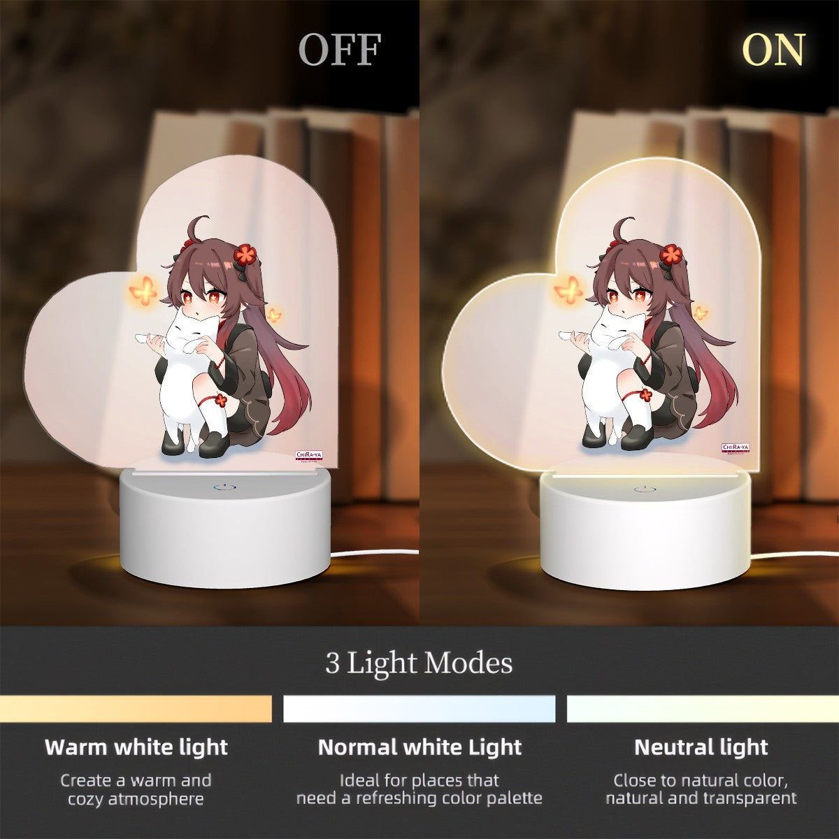 Genshin Impact Heart-Shaped Night Light - Hu Tao: "Neko Smol Tao"