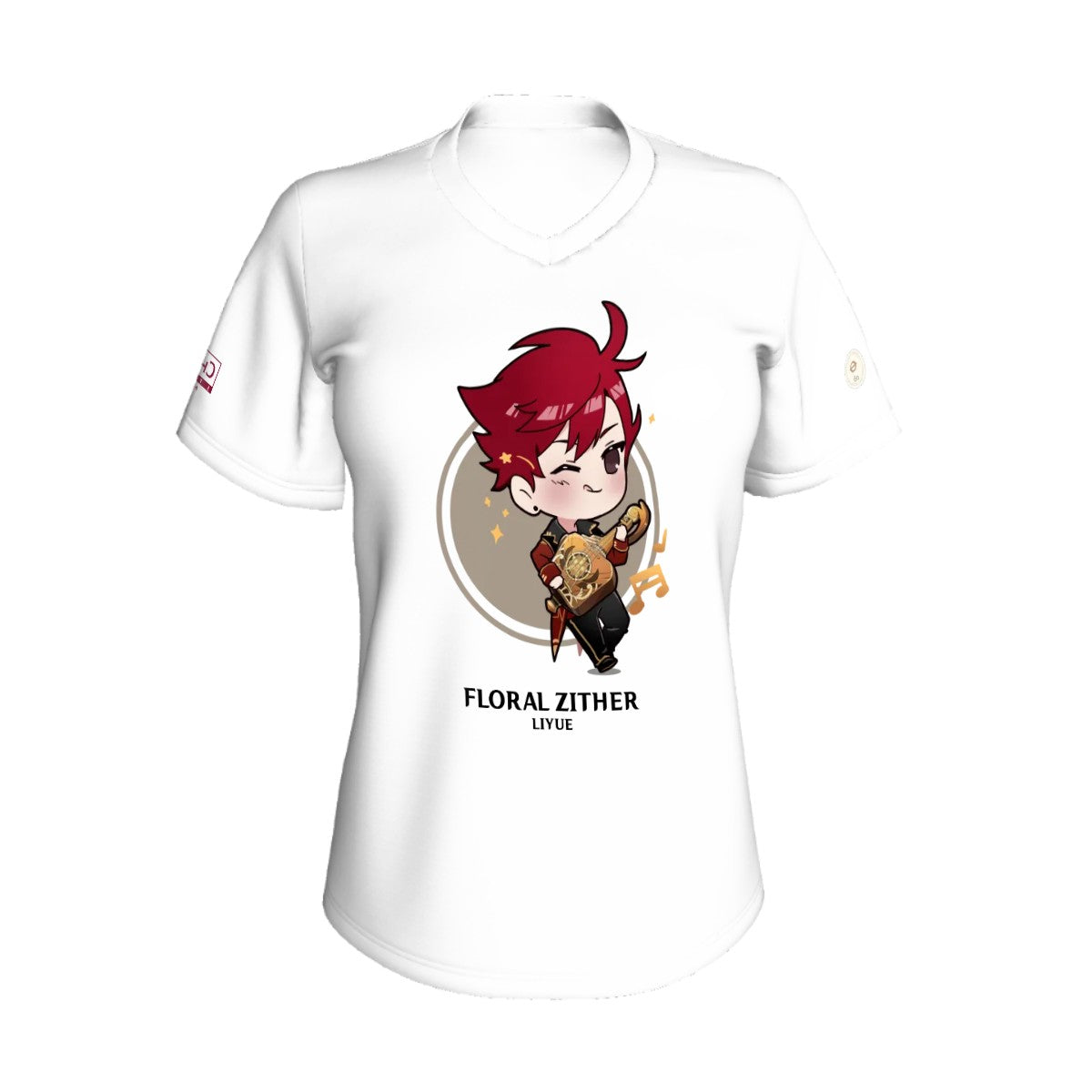 Terraglotte "2024 Genshin Instrument Series" Women's V-Neck T-Shirt - Floral Zither (Liyue)