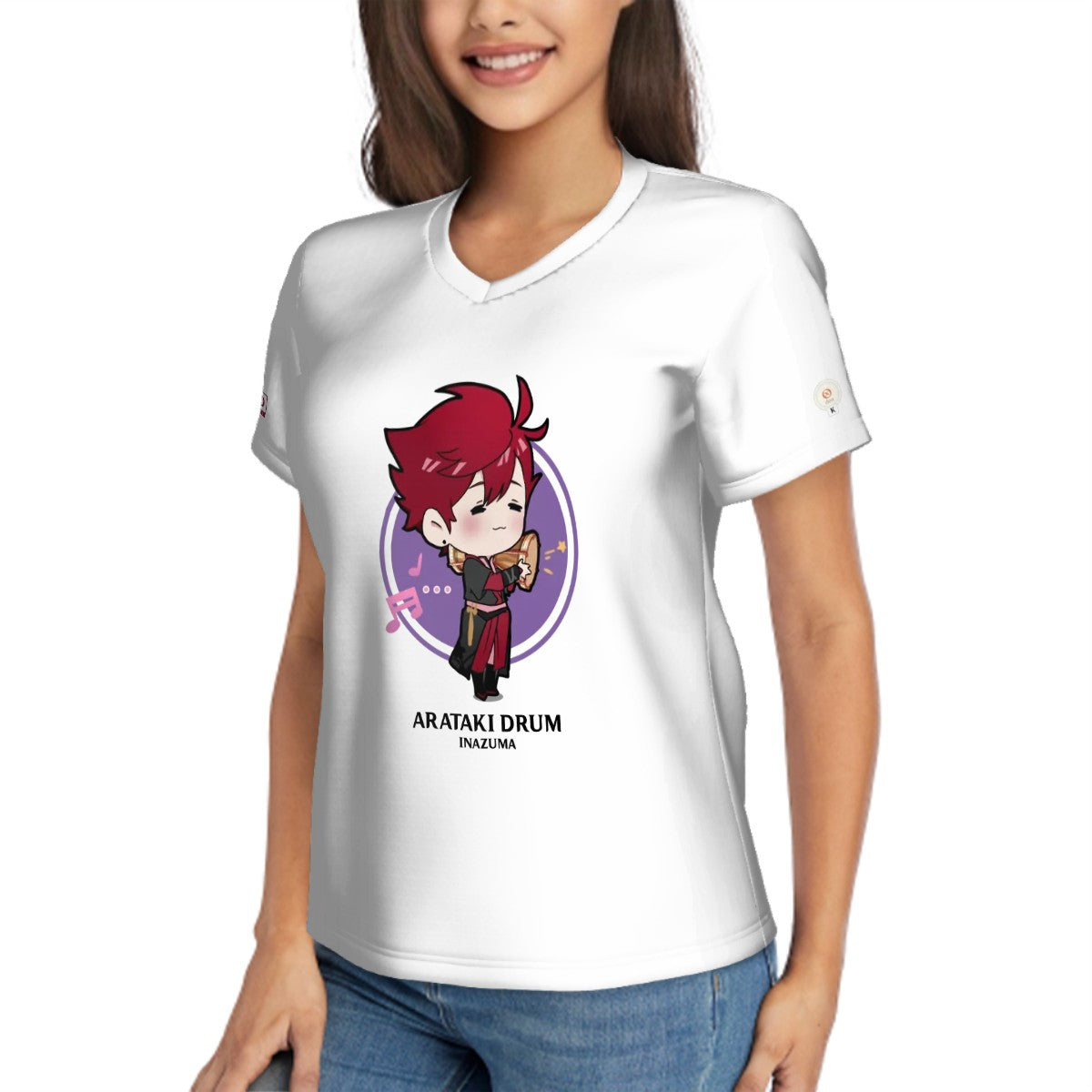 Terraglotte "2024 Genshin Instrument Series" Women's V-Neck T-Shirt - Arataki Drum (Inazuma)