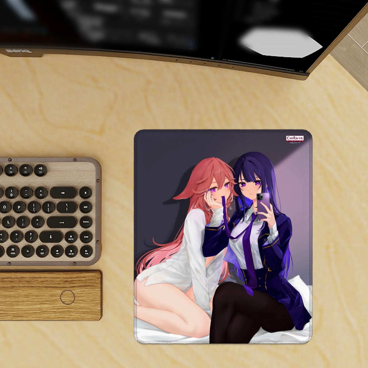 Genshin Impact Gaming Mouse Pad (Vertical) - Raiden Ei & Yae Miko: "Bedroom Selfie"