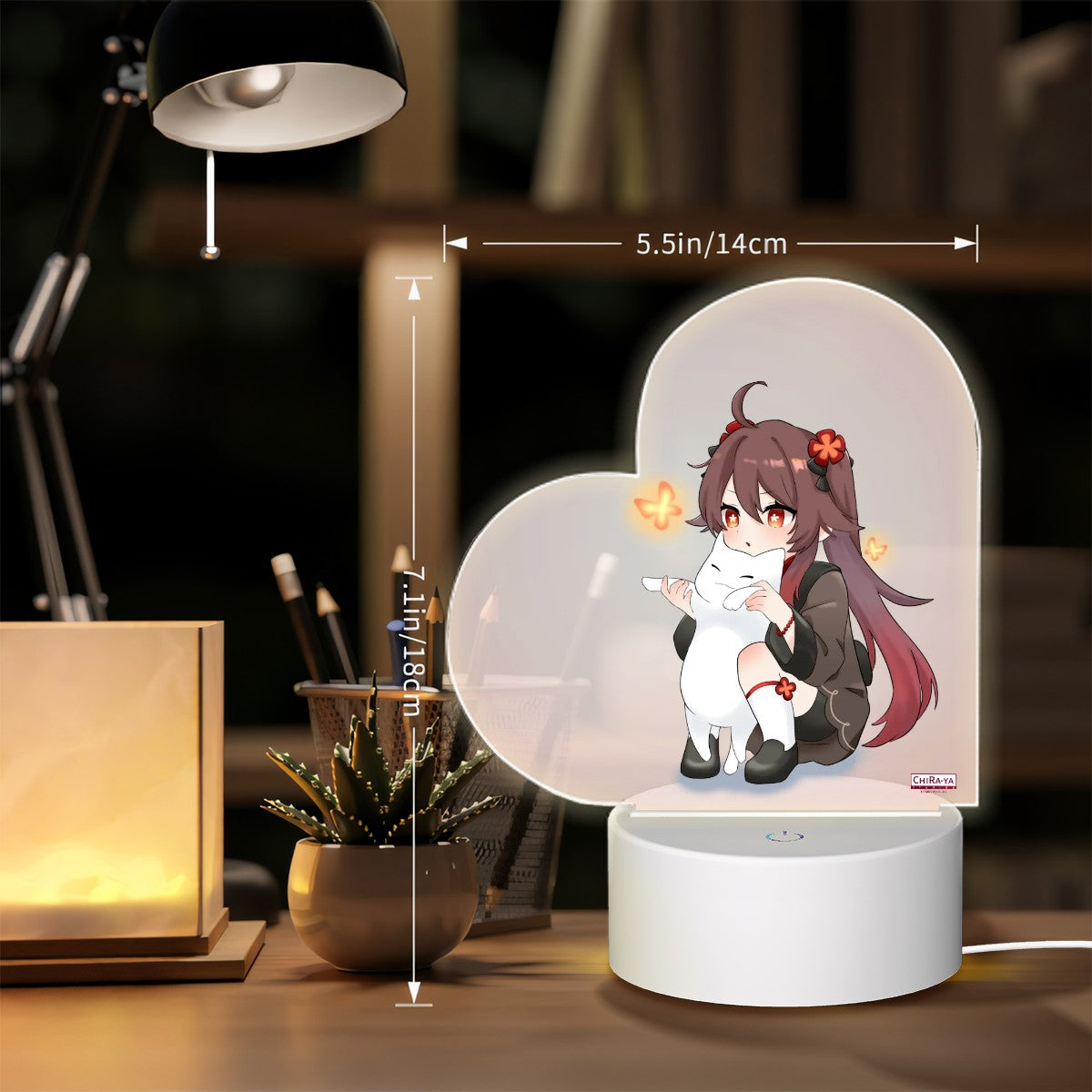 Genshin Impact Heart-Shaped Night Light - Hu Tao: "Neko Smol Tao"