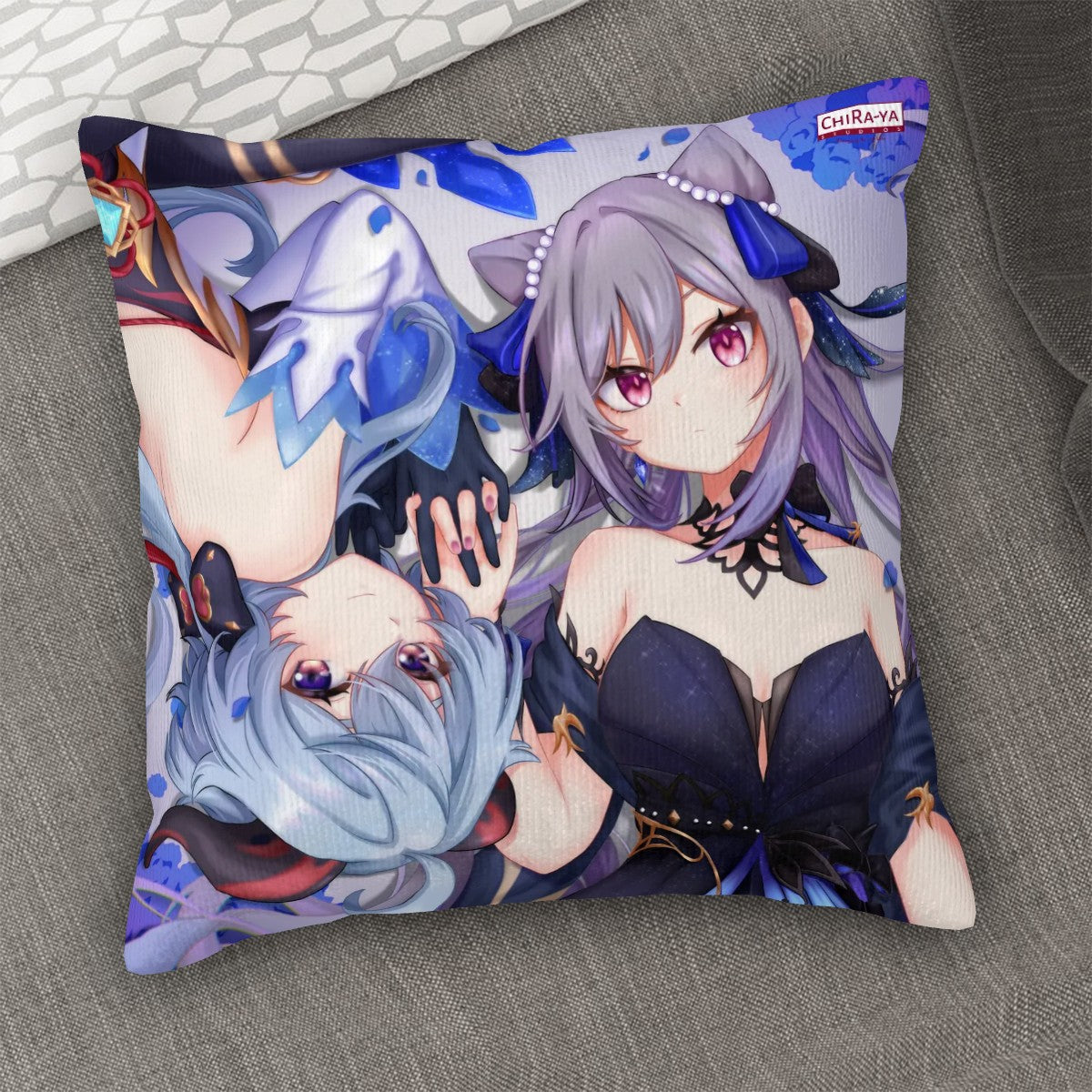 Genshin Impact Corduroy Throw Pillow Cover - Ganyu & Keqing: "Ganqing Impact"