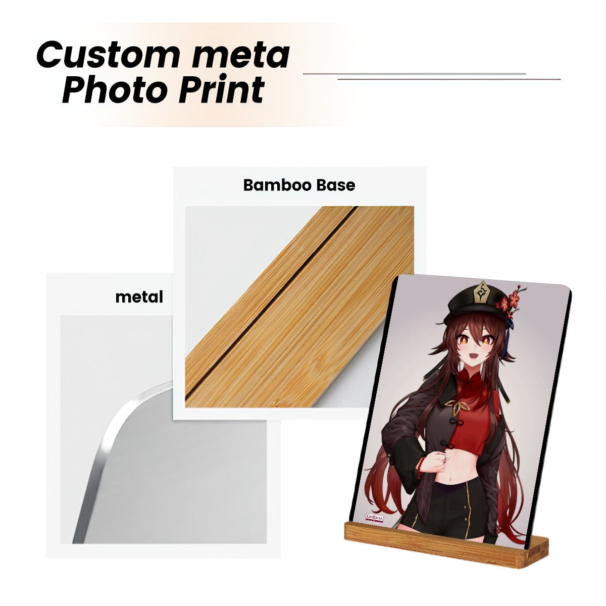 Genshin Impact Metal Print with Stand - Hu Tao: "Crop Top Tao" (Light Background)