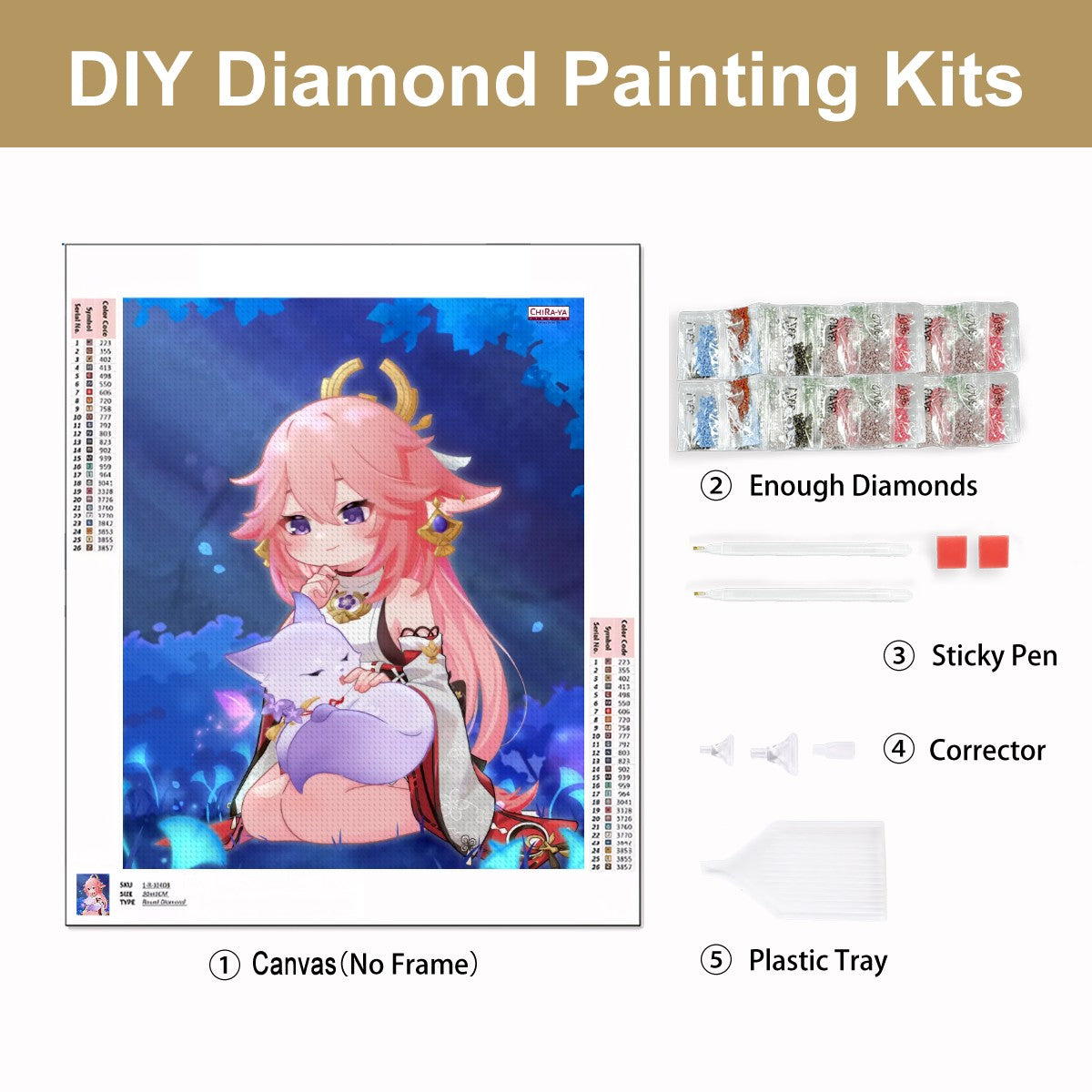 Genshin Impact DIY Diamond Painting Kit - Yae Miko: "Miko with Fox Ei"