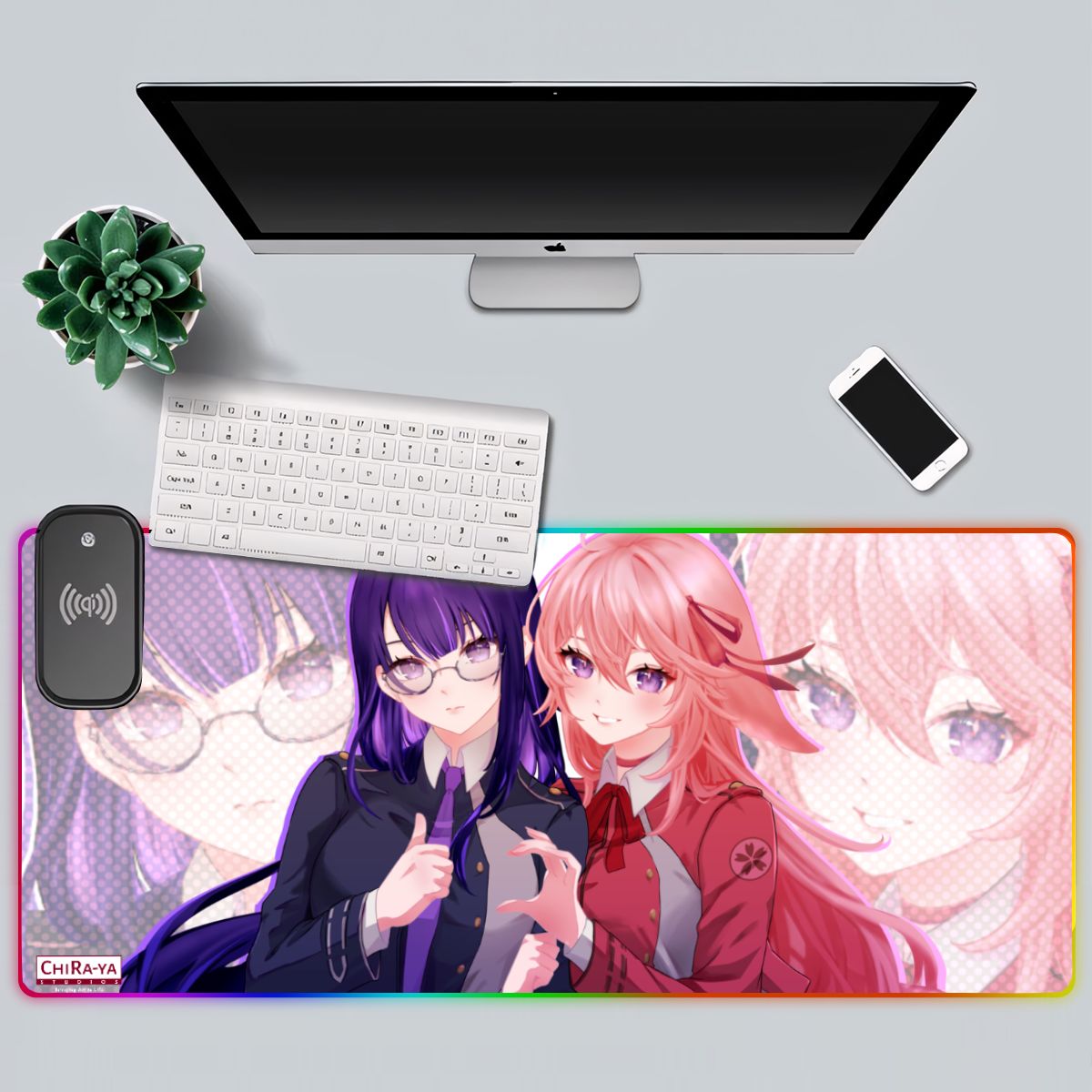 Genshin Impact x Lycoris Recoil Premium RGB Gaming Mouse Pad (with Wireless Charging) - Raiden Ei & Yae Miko: "Takina & Chisato"