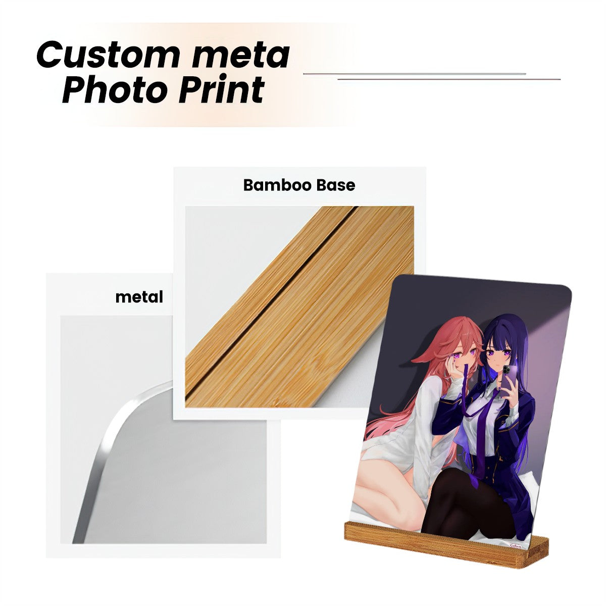 Genshin Impact Metal Print with Stand - Raiden Ei & Yae Miko: "Bedroom Selfie"