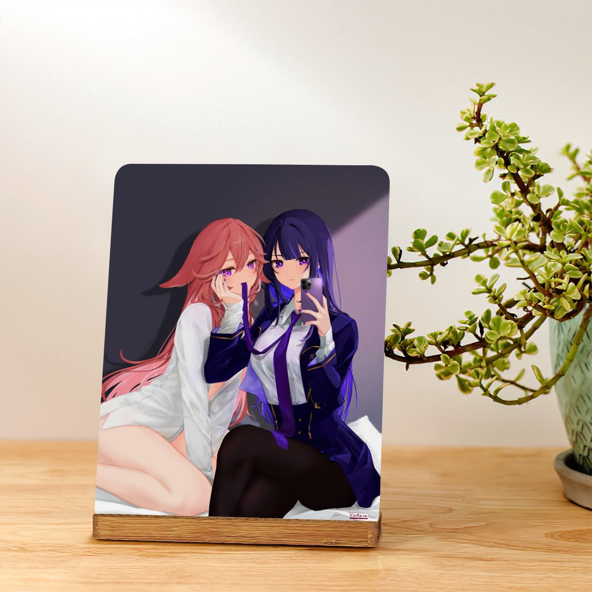 Genshin Impact Metal Print with Stand - Raiden Ei & Yae Miko: "Bedroom Selfie"