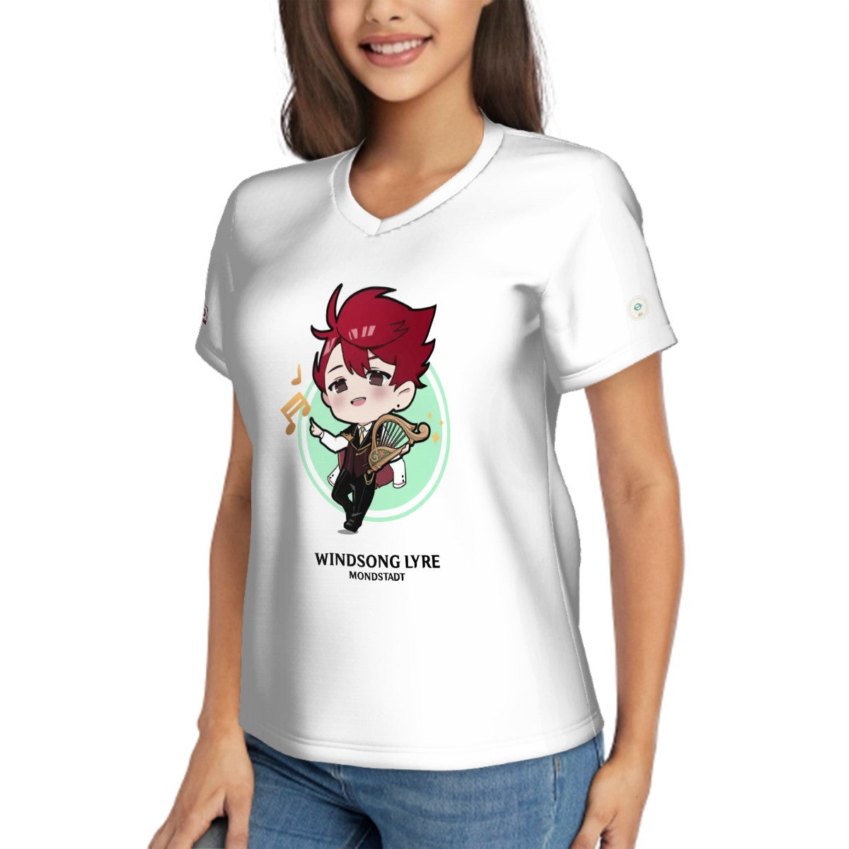 Terraglotte "2024 Genshin Instrument Series" Women's V-Neck T-Shirt - Windsong Lyre (Mondstadt)
