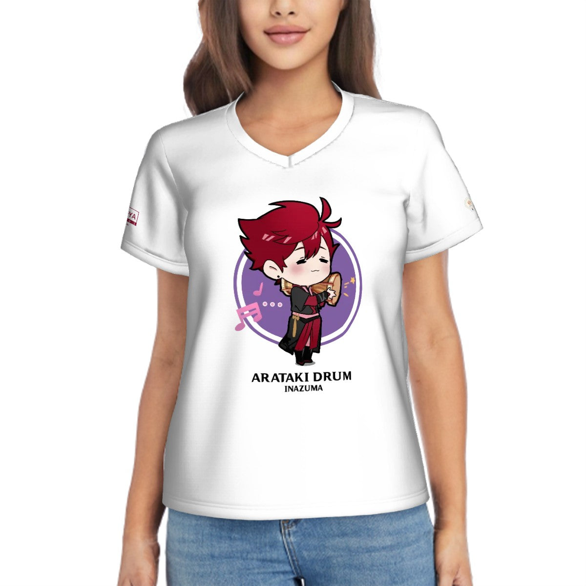 Terraglotte "2024 Genshin Instrument Series" Women's V-Neck T-Shirt - Arataki Drum (Inazuma)