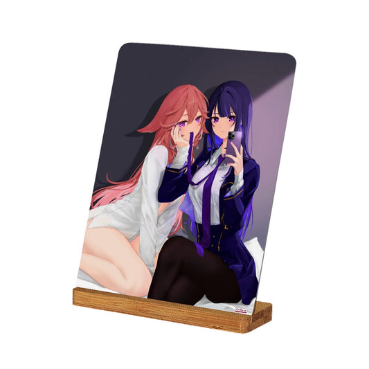 Genshin Impact Metal Print with Stand - Raiden Ei & Yae Miko: "Bedroom Selfie"