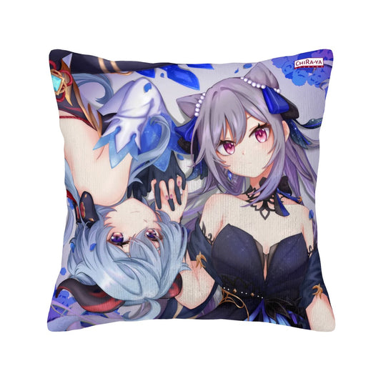 Genshin Impact Corduroy Throw Pillow Cover - Ganyu & Keqing: "Ganqing Impact"