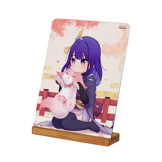 Genshin Impact Metal Print with Stand - Raiden Shogun: "Ei with Fox Miko"
