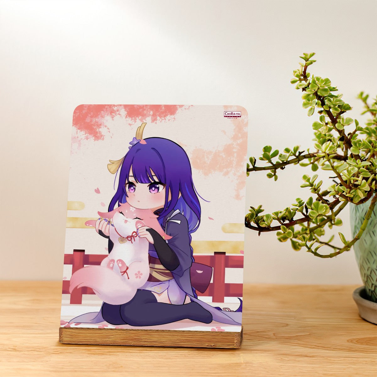 Genshin Impact Metal Print with Stand - Raiden Shogun: "Ei with Fox Miko"