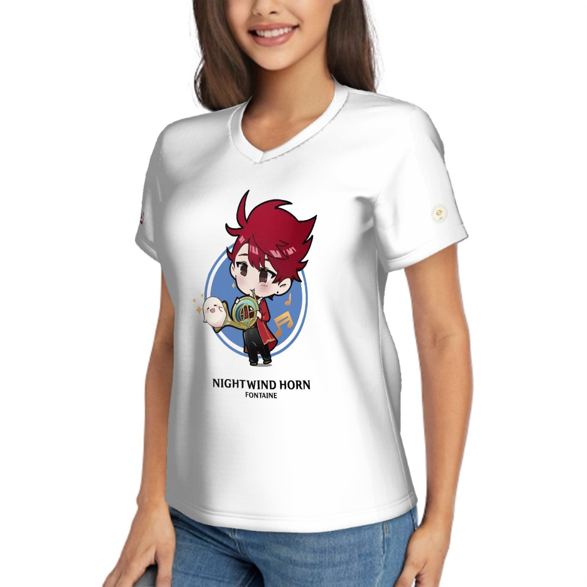 Terraglotte "2024 Genshin Instrument Series" Women's V-Neck T-Shirt - Nightwind Horn (Fontaine)
