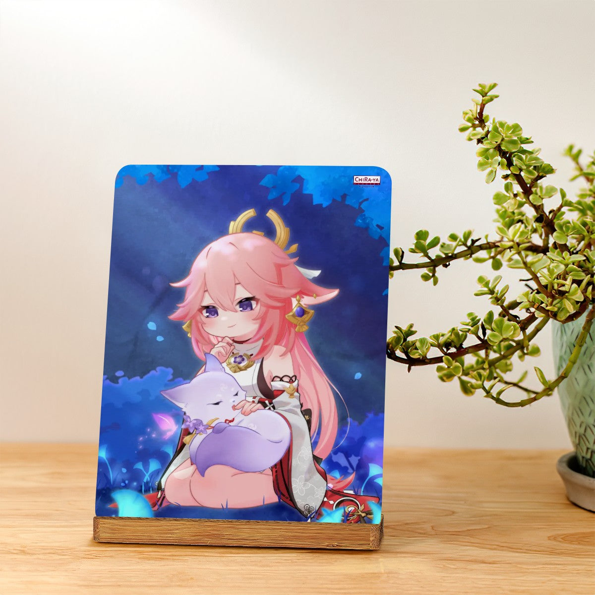 Genshin Impact Metal Print with Stand - Yae Miko: "Miko with Fox Ei"