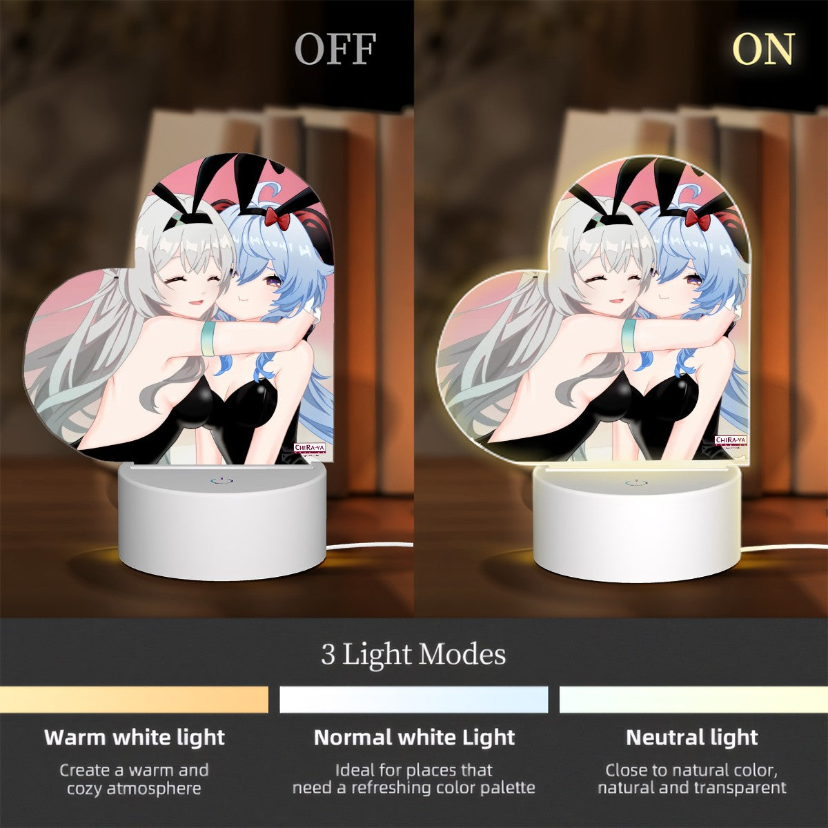 Genshin Impact x Honkai Star Rail Heart-Shaped Night Light - Firefly & Ganyu: "Bunny Girlies"