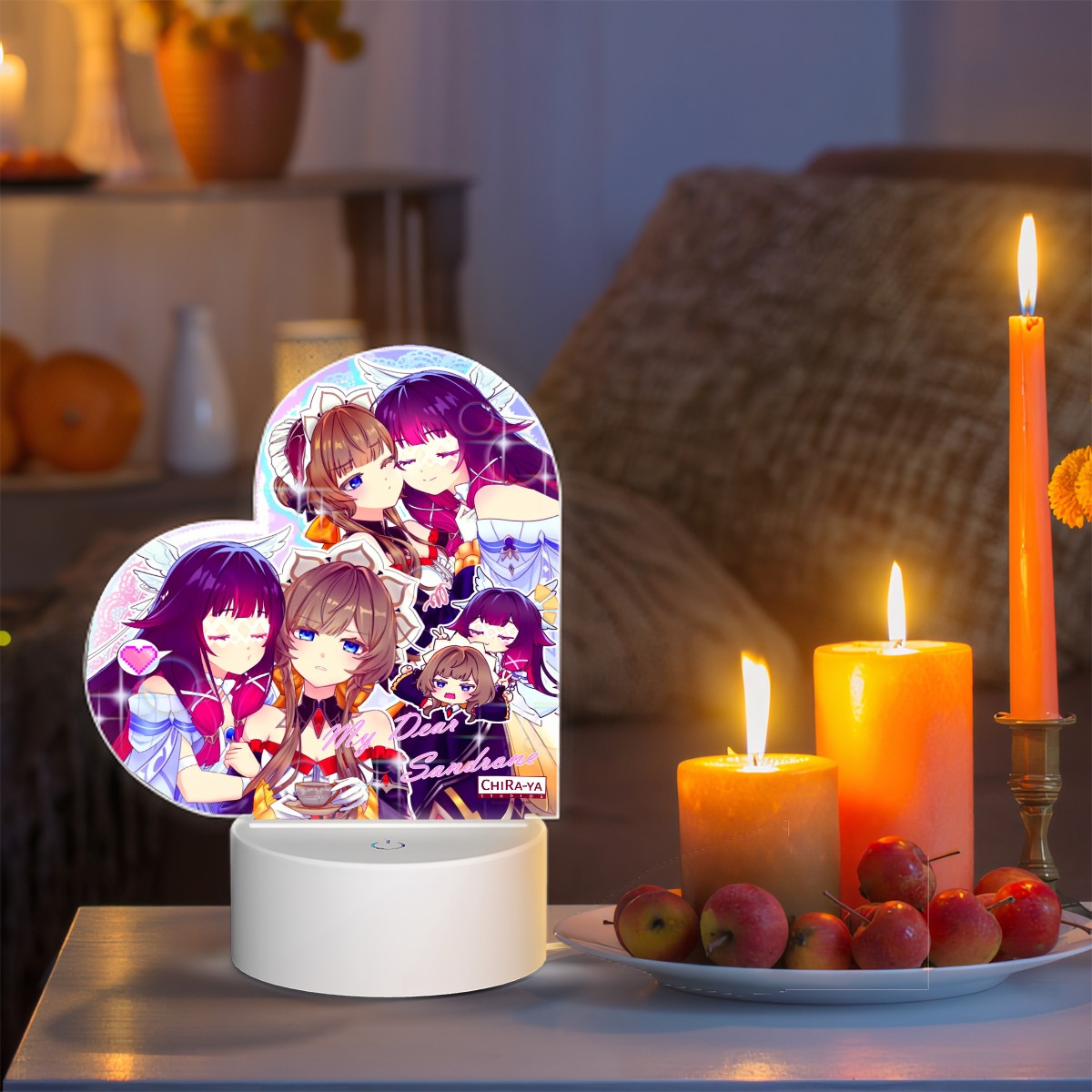 Genshin Impact Heart-Shaped Night Light - Columbina & Sandrone: 