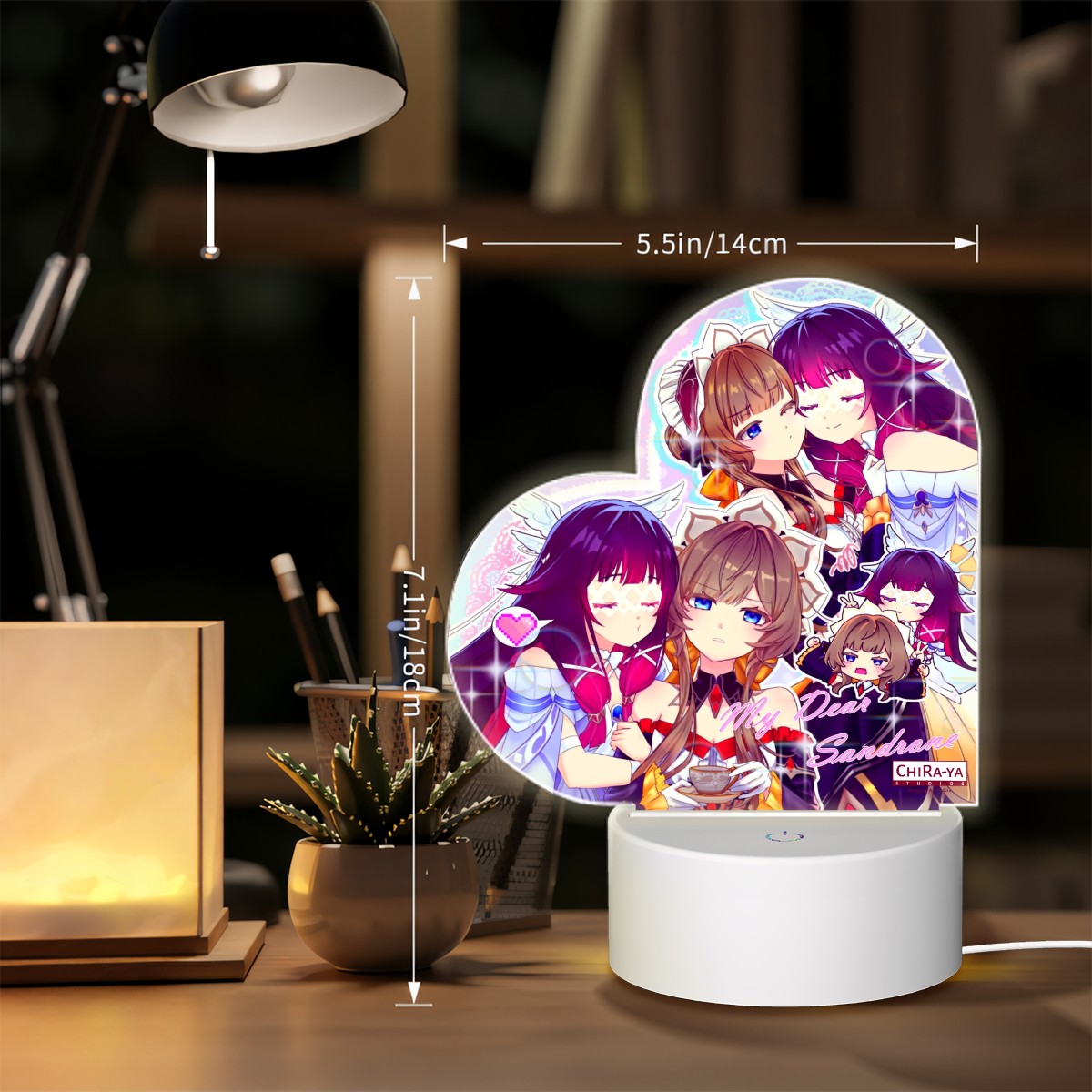 Genshin Impact Heart-Shaped Night Light - Columbina & Sandrone: "Teatime"