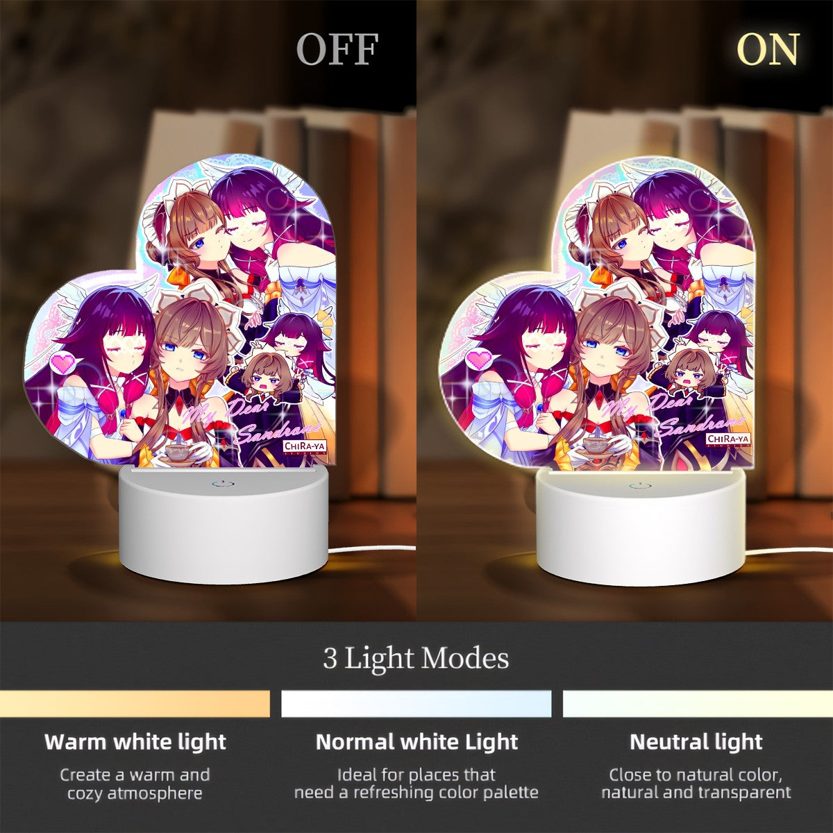 Genshin Impact Heart-Shaped Night Light - Columbina & Sandrone: 