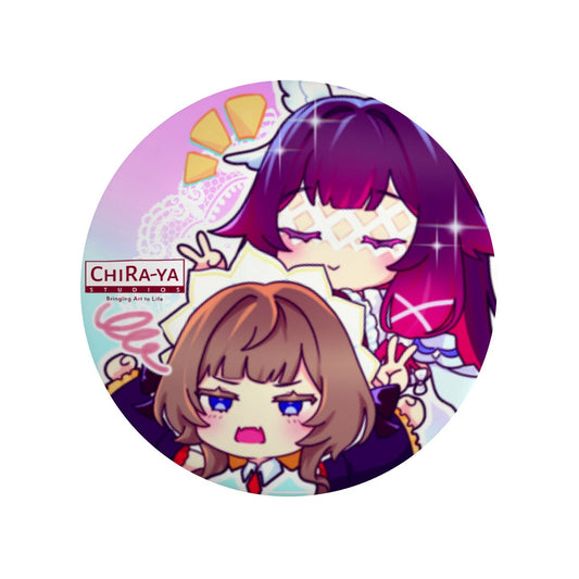 Genshin Impact Columbina x Sandrone chibi pin badge by Chiraya Studios