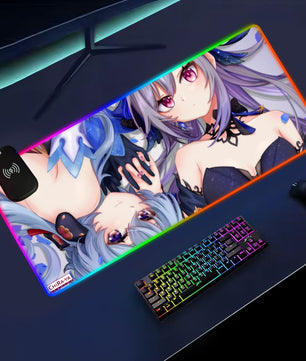Genshin Impact Ganyu x Keqing anime RGB gaming mouse pad by Chiraya Studios