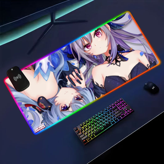 Genshin Impact Ganyu x Keqing anime RGB gaming mouse pad by Chiraya Studios
