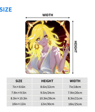 Mavuika vertical gaming mousepad product size chart in inches and centimeters.