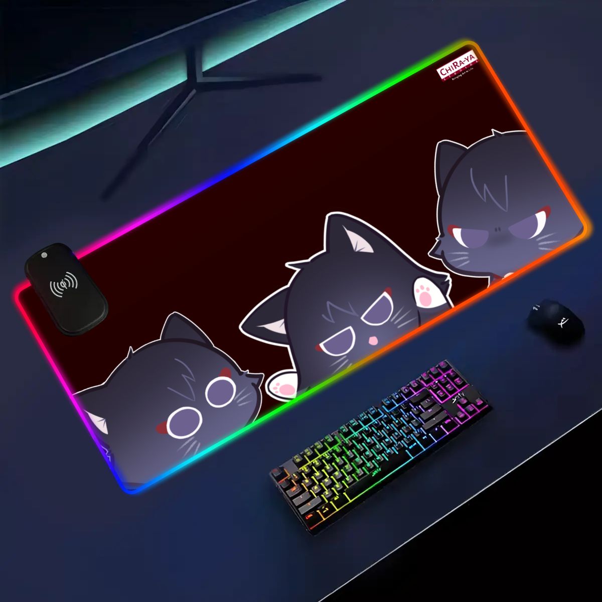 Genshin Impact Scarameow anime RGB gaming mouse pad by Chiraya Studios
