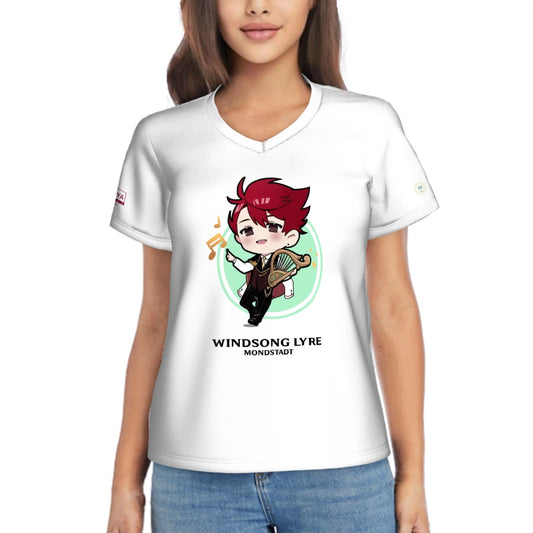 Terraglotte "2024 Genshin Instrument Series" Women's V-Neck T-Shirt - Windsong Lyre (Mondstadt)