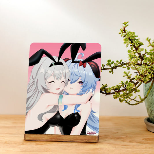 Genshin Impact x Honkai Star Rail Metal Print with Stand - Firefly & Ganyu: "Bunny Girlies" Chiraya Studios