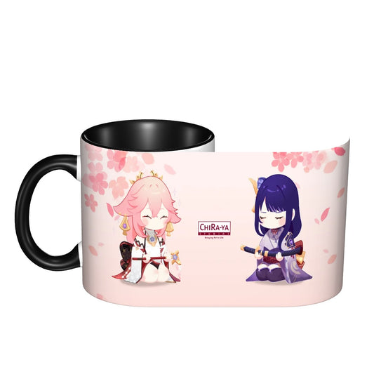 Genshin Impact Ceramic Mug - Raiden Shogun & Yae Miko: The Irodori Statues of Eimiko Chiraya Studios